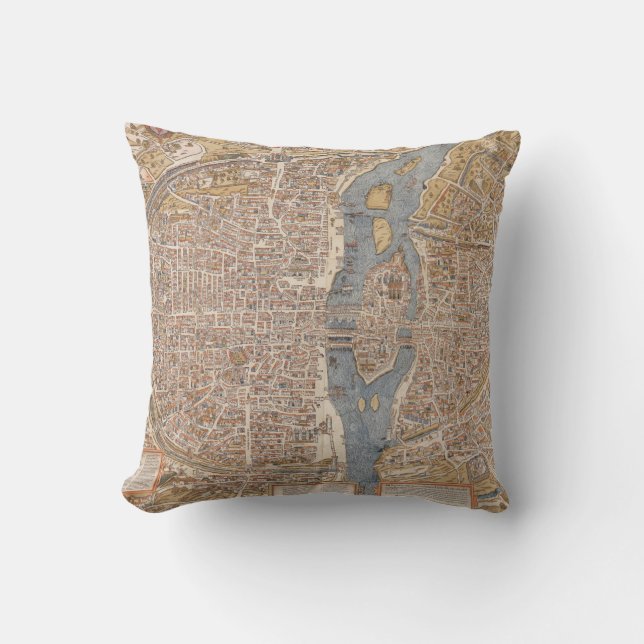 Coussin Carte vintage de Paris (1550) (Recto)