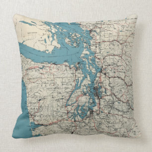 Coussin Carte vintage de Puget Sound (1919)