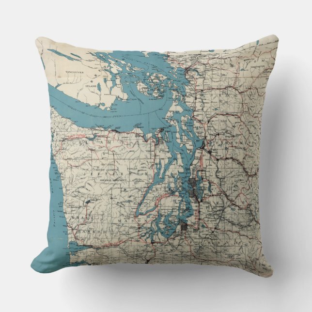 Coussin Carte vintage de Puget Sound (1919) (Recto)