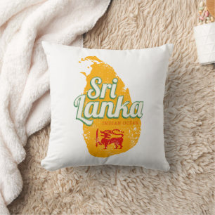 Coussin Carte vintage de Sri Lanka Souvenir d'île de vacan