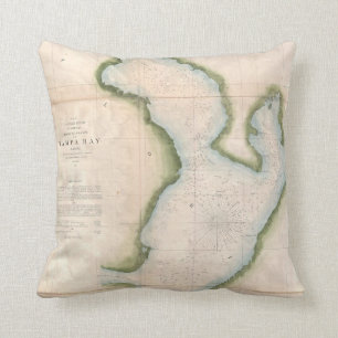 Coussin Carte vintage de Tampa Bay côtière (1855)
