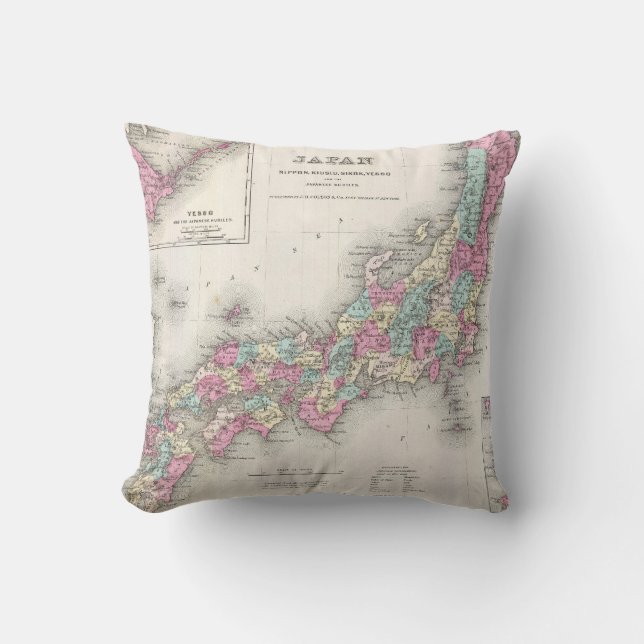 Coussin Carte vintage du Japon (1855) (Recto)