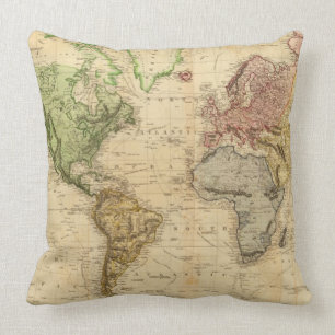Coussin Carte vintage du monde (1831)