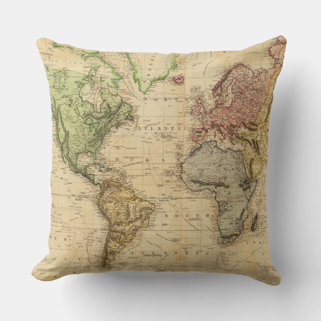 Coussin Carte vintage du monde (1831) (Recto)