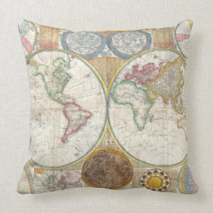 Coussin Carte vintage du monde et diagramme d'astronomie