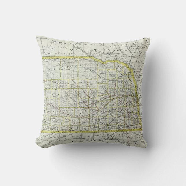Coussin Carte vintage du Nébraska (1889) (Recto)