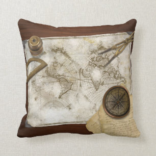 Coussin Carte vintage et outils du monde