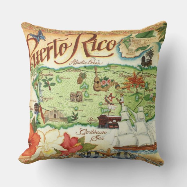 Coussin Carte Vintage Porto Rico (Recto)
