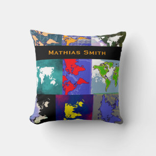 Coussin cartes du monde colorées personnalisées