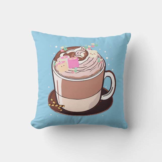 Coussin Carton Animé au chocolat chaud Marshmallows (Recto)