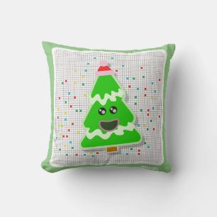 Coussin Carton d'arbre de Noël amusant et adorable Kawaii