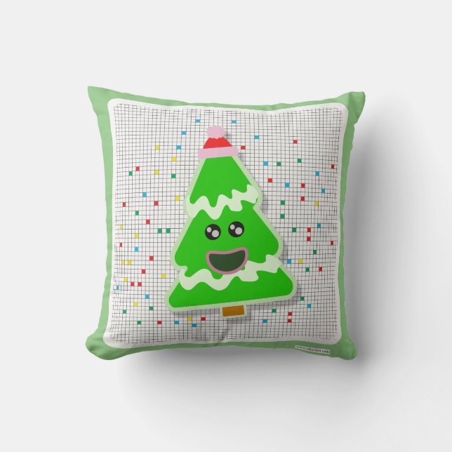 Coussin Carton d'arbre de Noël amusant et adorable Kawaii (Recto)