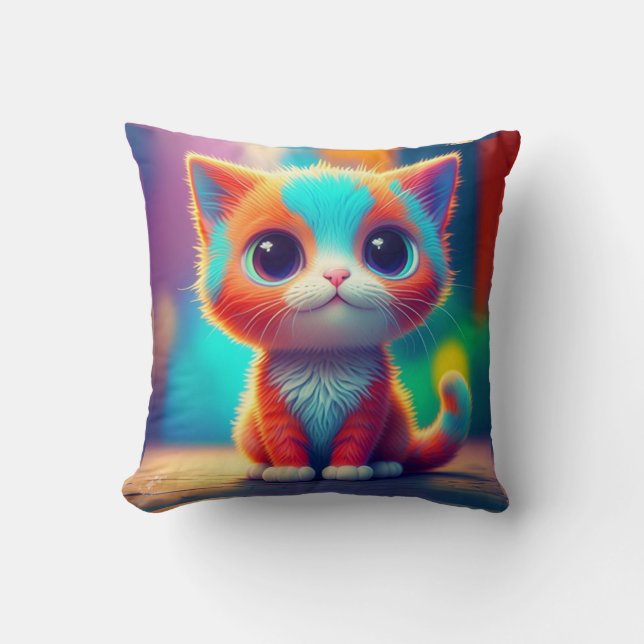 Coussin Carton de Kitten couleur arc-en-ciel (Recto)
