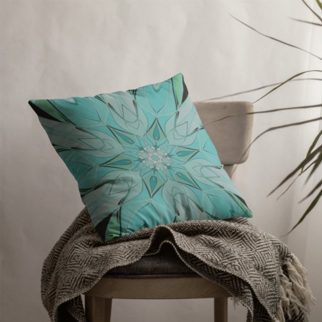 Coussin Carton Mandala Flower bleu et vert (Créateur téléchargé)