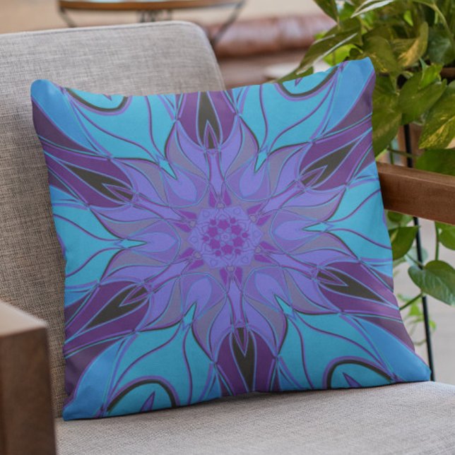 Coussin Carton Mandala Flower bleu et violet (Créateur téléchargé)
