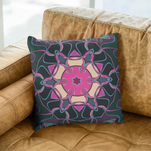 Coussin Carton Mandala Flower rose jaune et noir (Créateur téléchargé)