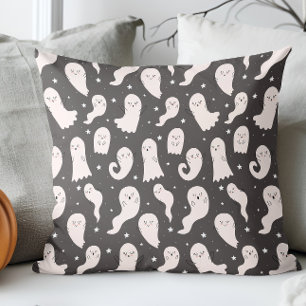 Coussin Carton mignon Halloween dessin noir blanc fantôme