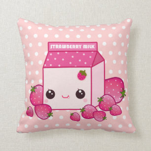Coussin Carton rose mignon de lait avec des fraises de