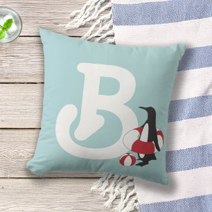 Coussin Cartoon bleu clair Pingouin Enfants Monogramme