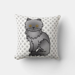 Coussin Cartoon bleu persan mignon Chat & Pâtes