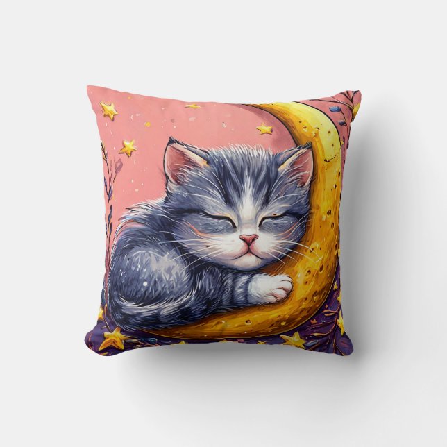 Coussin Cartoon cat sur la lune (Recto)