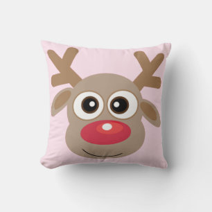 Coussin Cartoon de Noël Fille Rose Reindeer