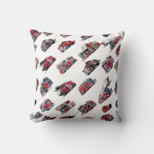 Coussin Cartoon Fire Trucks en tissu motif transparent