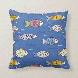 Coussin Cartoon Fish Motif bleu multicolore mer