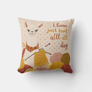 Coussin Cartoon lama portant un foulard tricoté