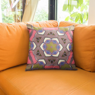 Coussin Cartoon Mandala Flower Blue Pink and Yellow