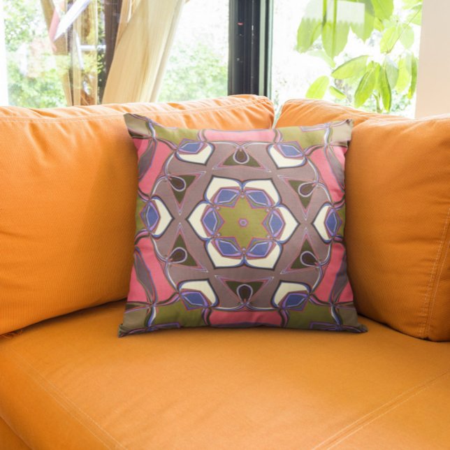 Coussin Cartoon Mandala Flower Blue Pink and Yellow (Créateur téléchargé)