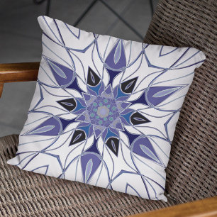 Coussin Cartoon Mandala Flower Blue Purple and White