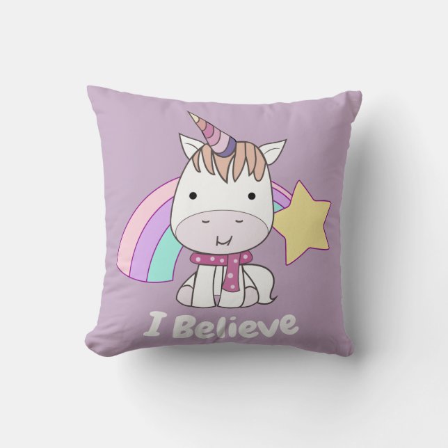 Coussin Cartoon mignon bébé licorne et arc-en-ciel violet (Recto)