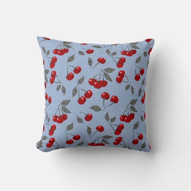 Coussin Cartoon mignon rouge cerise baies vert feuille ble (Recto)