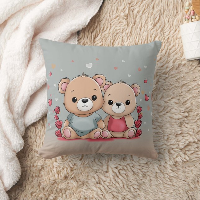 Coussin Cartoon mignon Teddy Lovers Coeurs Saint Valentin (Couverture)
