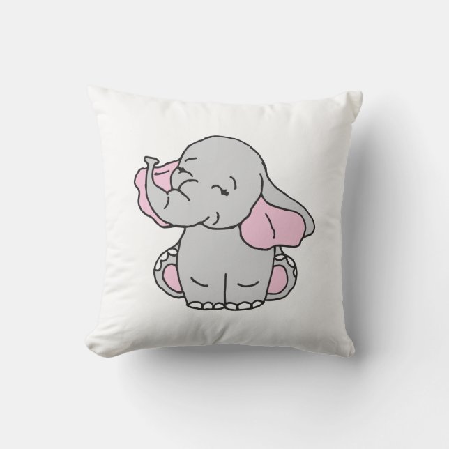 Coussin Cartoon Motif éléphant à main rose tiré (Recto)