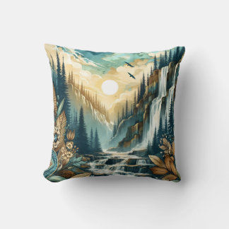 Coussin Cascade de Forest Mountain Boho Motif naturel