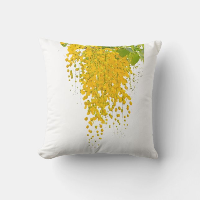 Coussin Cascade Doré Pluie d'Or Fleurs Éclairées Dorées (Recto)