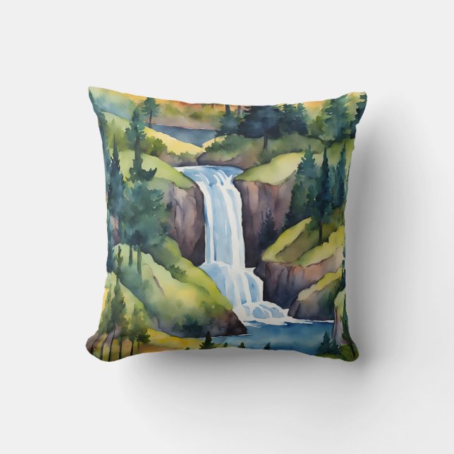 Coussin Cascade Montagnes Arbres Nature Pays Art (Recto)