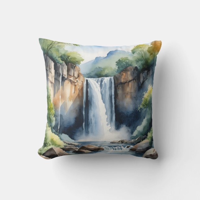 Coussin Cascade peinte à l'aquarelle (Recto)