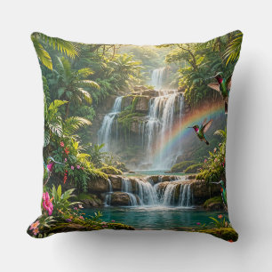 Coussin Cascades Arc-en-ciel Colibris Cachette Tropicale