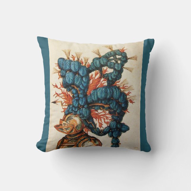 COUSSIN CASQUE DE CHEVALIER ANTIQUE AUX FEUILLES BLEU ROUG (Recto)