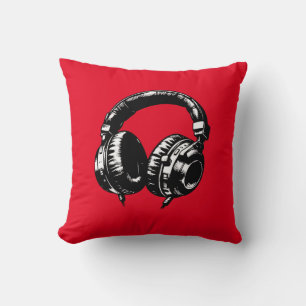Coussin Casque de musique noire DJ