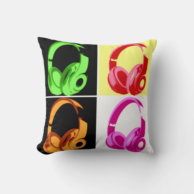 Coussin Casque de quatre couleurs Pop Art Tête Téléphone (Recto)