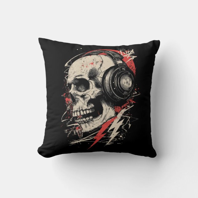 Coussin Casque DJ Skull Éclairs Musique Électronique (Recto)