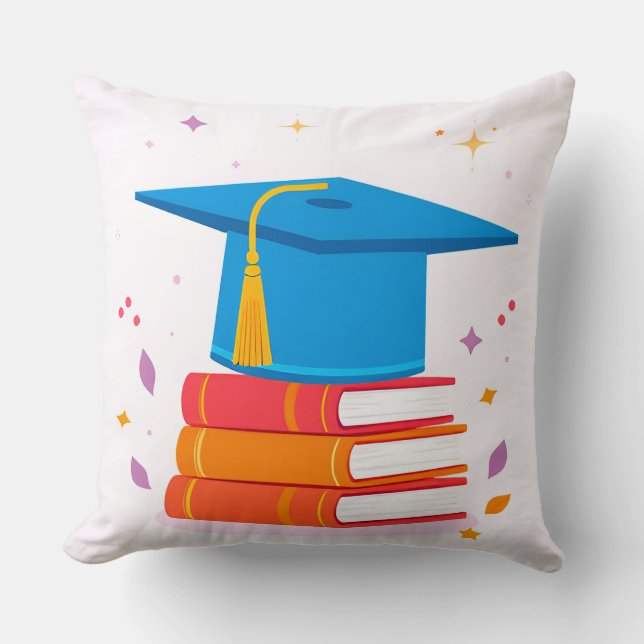 Coussin Casquette de remise des diplômes bleue avec des li (Recto)