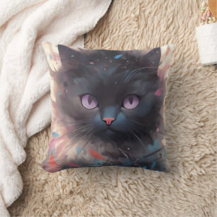 Coussin Casquette noire mystique aquarelle Cute chat