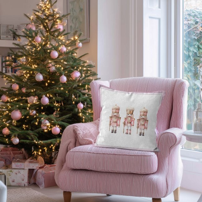 Coussin Casse-Noisette Ballet Noël Fête Vacances  (Pink Nutcracker holiday throw pillow for girls)