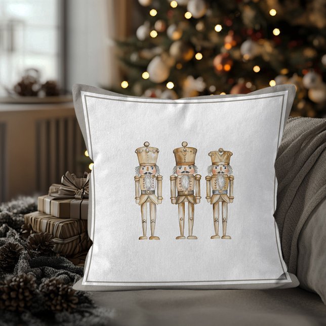 Coussin Casse-Noisette doré Ballet de Noël Fête de fin d'a (Gold Nutcracker traditional Christmas throw pillow)