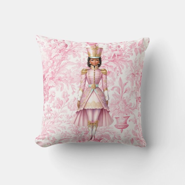 Coussin Casse-noisette féminin de Noël toile rose (Recto)